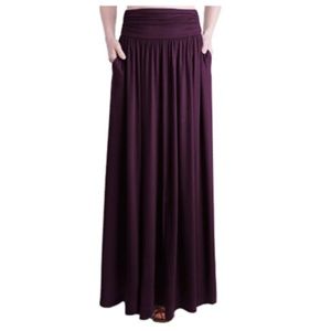 High Waist Shirring Maxi Skirt with Pockets